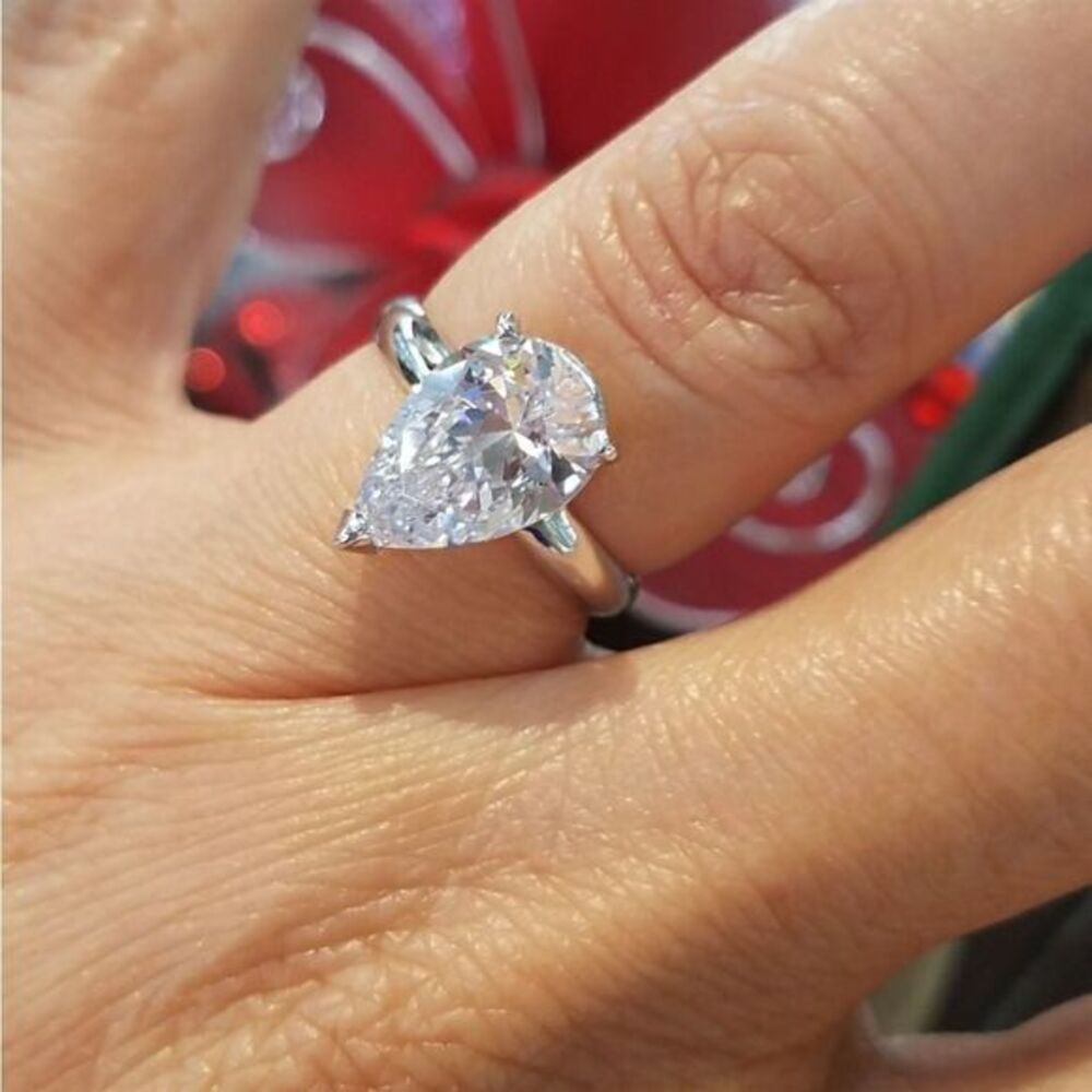 Custom made 14K Yellow Gold or white gold pear Solitaire engagement ring